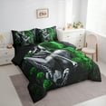 thumbnail image 3 of Castle Fairy Teens Adults Abstract Rose Skeleton Bedding Comforter Set 7 Pieces,Gothic Valentine Full Bedding Set Lightweight,Black Green Fitted Sheet Flat Sheet,Microfiber Bedroom Decor,Reversible, 3 of 8