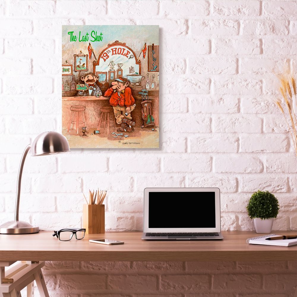 The Last Shot Funny Golf Cartoon Sports Design XXL Stretched Canvas Wall Art by Gary Patterson