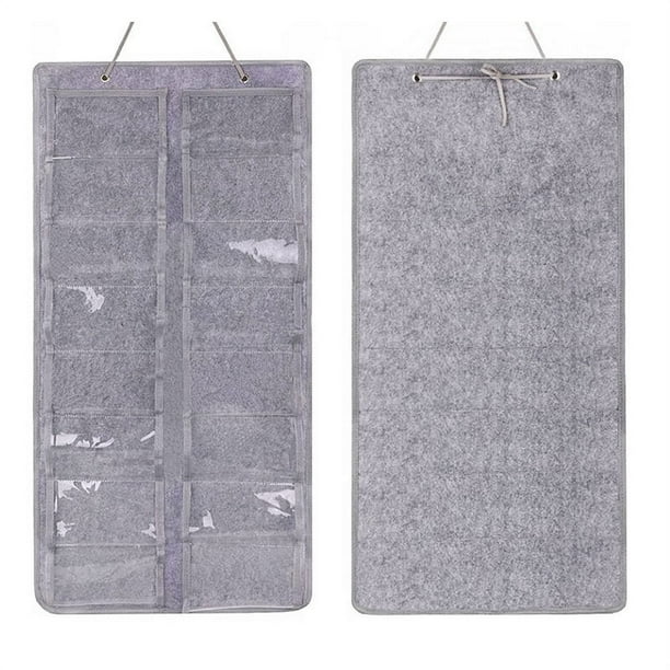 Organizador de gafas de sol, organizador de gafas de pared a prueba de polvo, 16 ranuras de fieltro, soporte organizador de gafas de sol con gancho de metal y cuerda resistente (gris, a prue