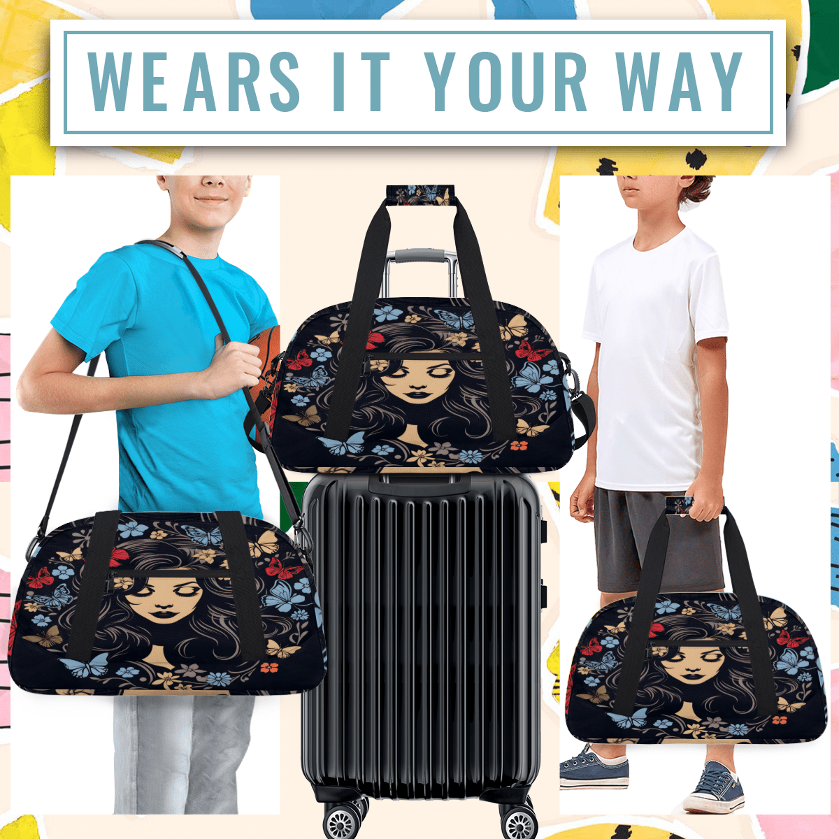 Herdesigns Fashion Women Sports Duffle Bag for Women & Men, Modern Art Gym Bag Dance Bag Overnight Bag Carry On Weekender Travel Bag