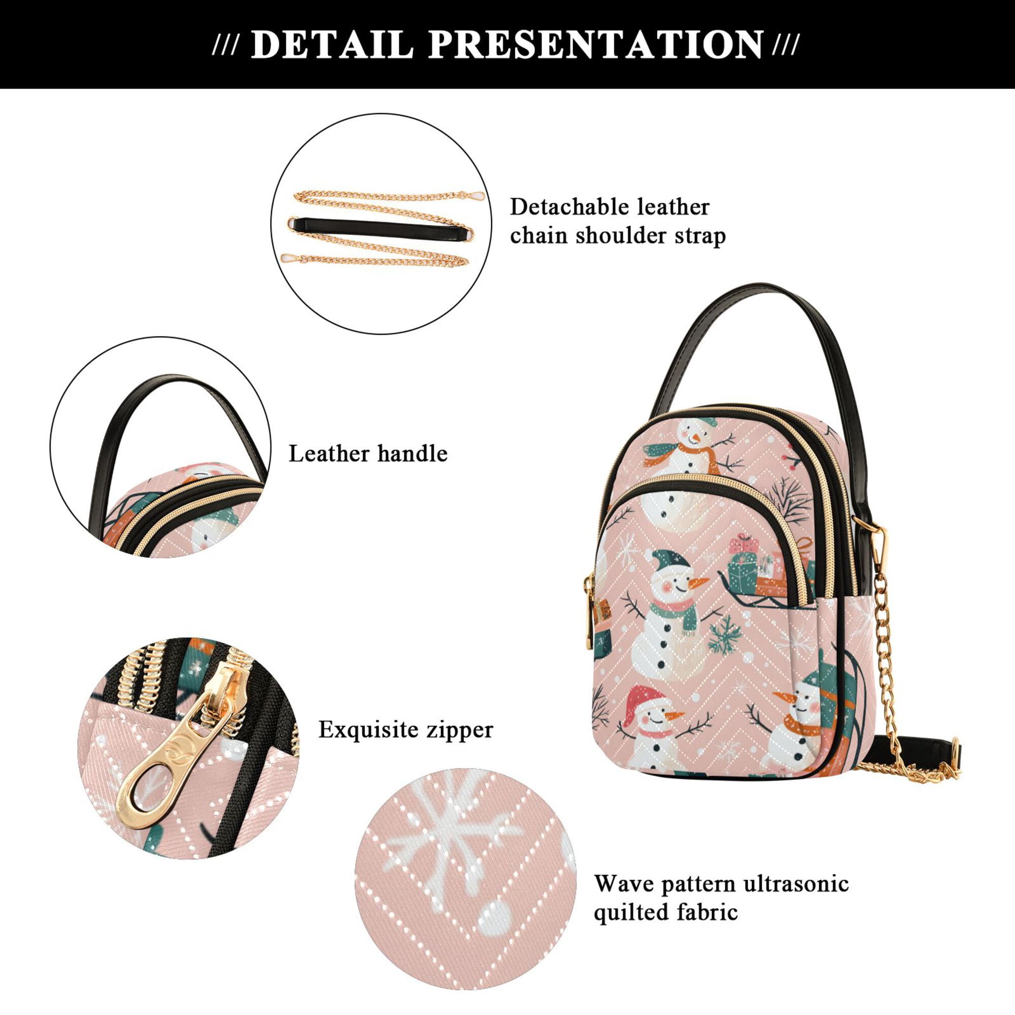 FORMRS Crossbody Bag for Women Quilted Travel Shoulder Cell Phone Purse with Chain Strap Handbag, Christmas Snowman