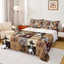 Homewish Retro Cowgirl Boot Bed Sheets, Western Fashion Cow Print King Sheets, Hippie Tribal Aztec Sheet Set, Breathable Home Decor, 4pcs