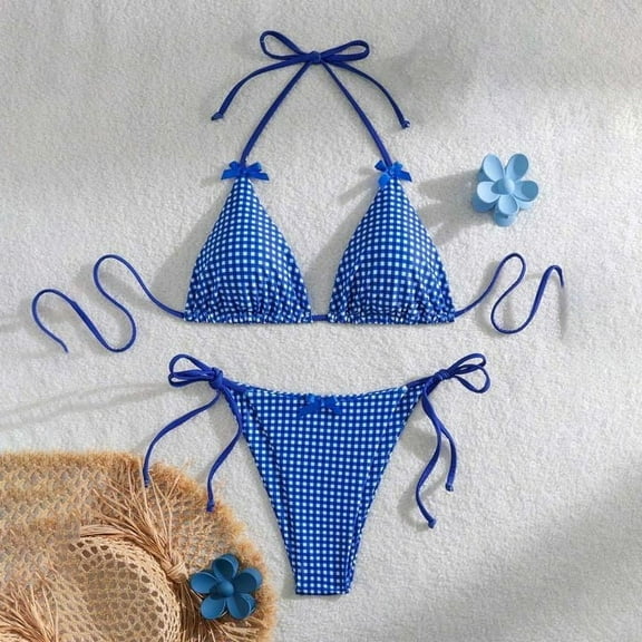 Women's 2 Piece Gingham Bikini Bikini Set Triangle Bow Front Beachwear High Waisted Bathing Suit Swimsuit plus Sized Women's Swimsuits Swimsuits Ladies Swimsuit Top Small Bikini Set Push up Teens 3