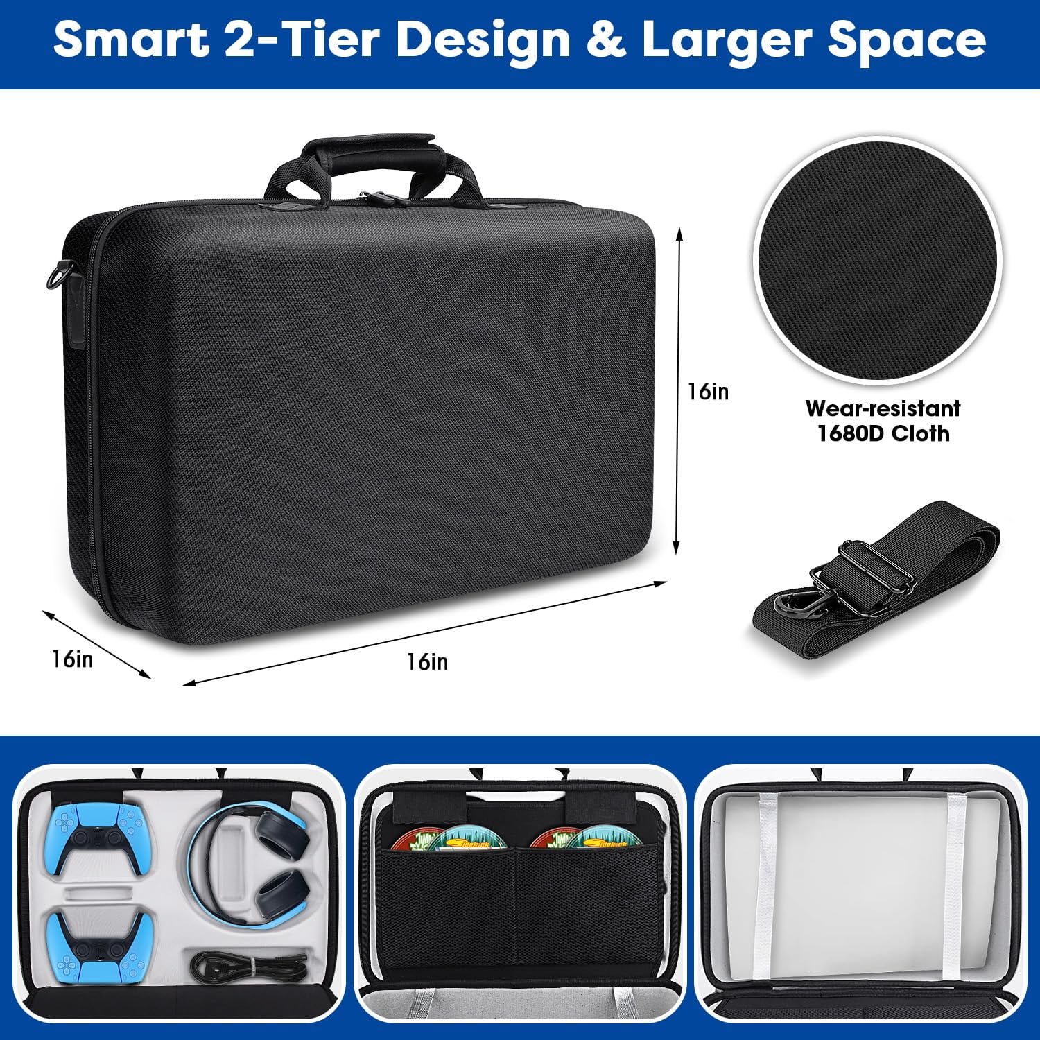 Myecovie Carrying Case for PS5 & Controllers EVA Hard Shell Carying Box Waterproof &.Shockproof Caring Box for PS5 PS4 Console Controlers, Black