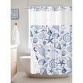 thumbnail image 6 of No Hook Shower Curtain with Snap in Liner, Navy Blue Starfish Conch Shell Seamless Waterproof Bath Curtain Double Layers with See Through Top Window, Summer Ocean Bubbles Shower Curtains 36x72in, 6 of 9