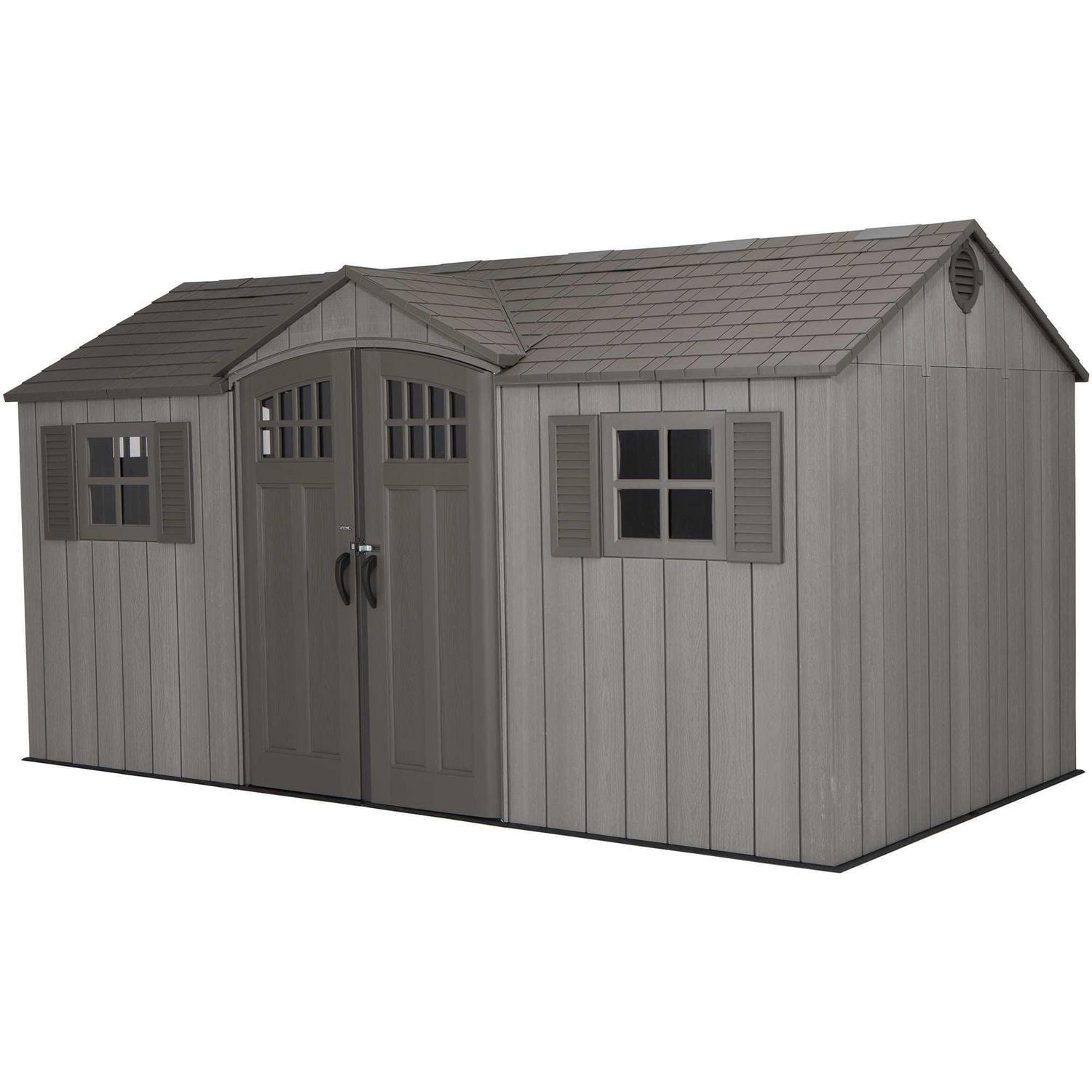 Lifetime Outdoor Storage Shed, 15 ft x 8 ft With Dual Side Entry, Dark Grey Roughcut
