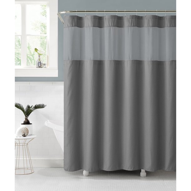 VCNY Home Fabric Shower Curtain With An Attached PEVA Liner Grey