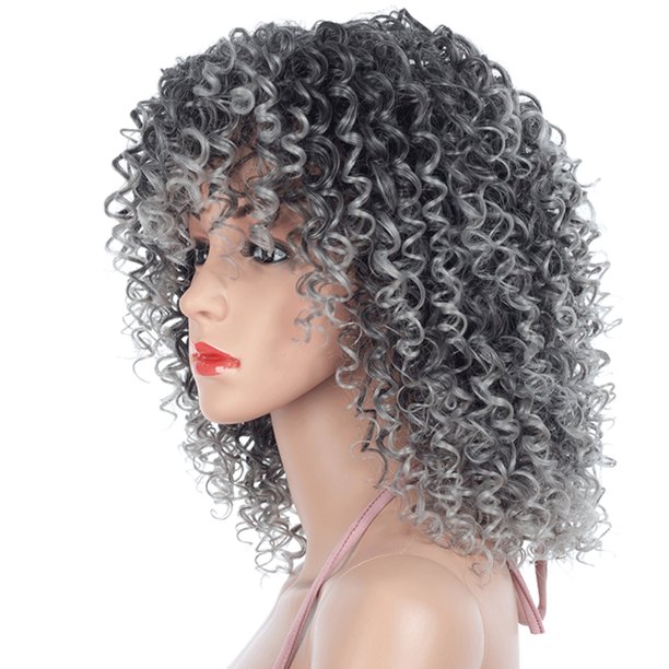 Aofa Short Curly Afro Wigs with Bangs for Black Women African