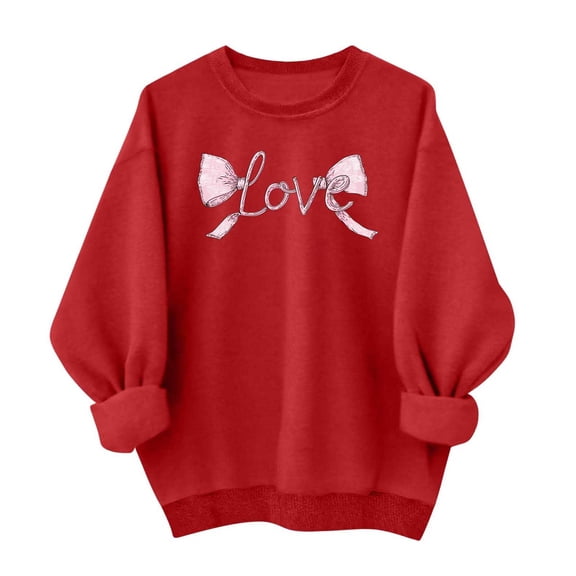 Enjoytime Valentines Sweatshirts for Women Heart Printed Crewneck Long Sleeve Blouses Lightweight Fashion Casual Plu Size Tops Red L