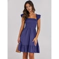 thumbnail image 5 of Women'S Summer Sleeveless Square Neck Dress Ruffle Backless Boho Beach Cute Teen Short Sundress Dark Blue XL, 5 of 10