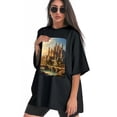 thumbnail image 3 of Plus Size Shirt for Women Black Tops for Women Oversized Short Sleeves Shirt for Women Castle T Shirt Crewneck Shirt for Women XL, 3 of 5