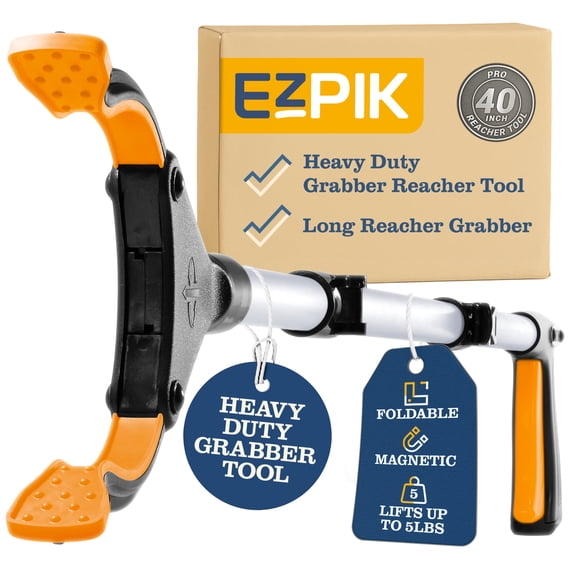 EZPIK 40" Grabber Reacher Tool for Seniors, Folding Magnetic Pickup Stick with Rotating Claw, Single Pack, Pro Silver