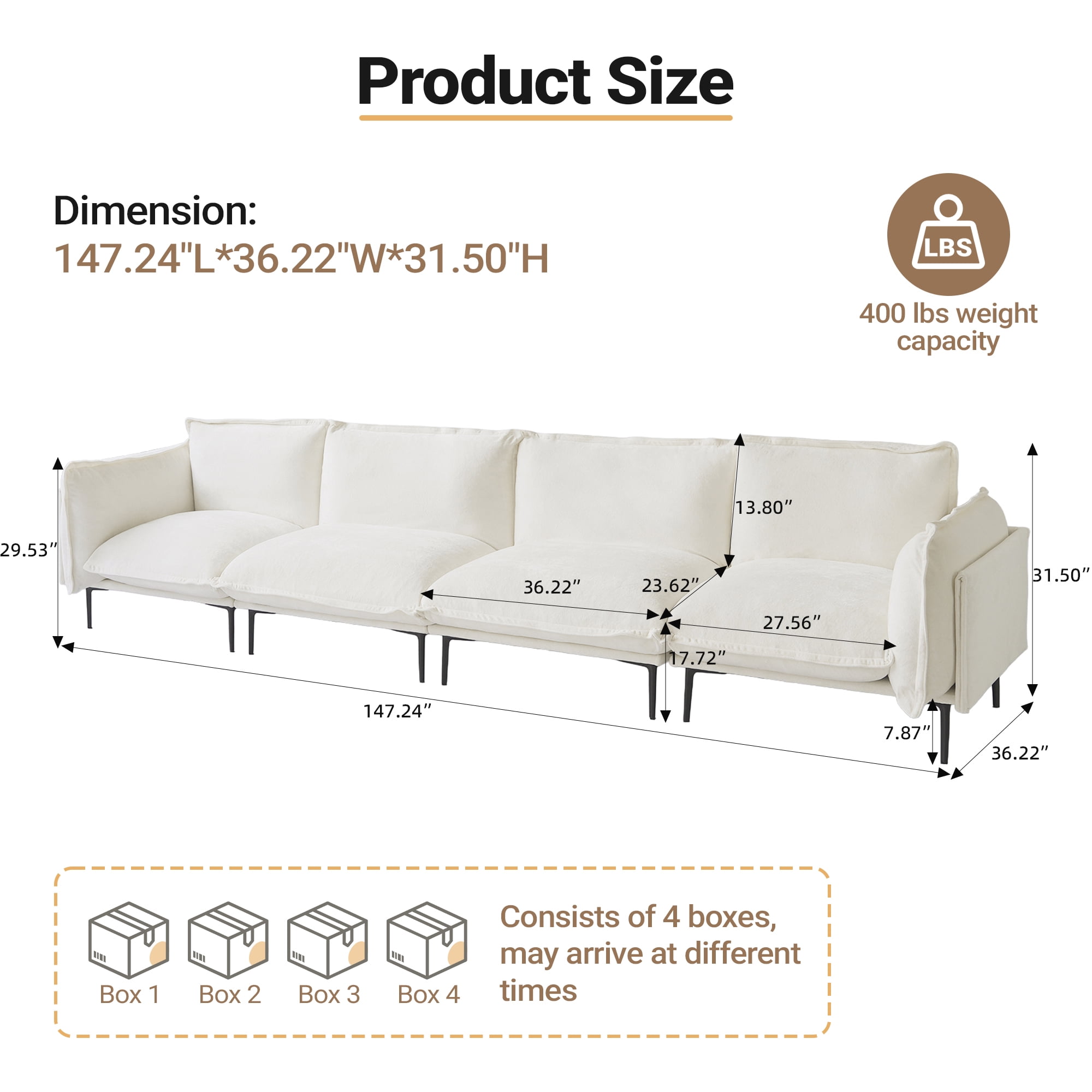Magic Home Sectional Sofa with High Sofa Legs L-Shaped Couch Sofa Velvet Beige Couches 4 Seat Sofa U-shaped Sectional Couch, Living Room Furniture Set for Home Apartment Office Studio