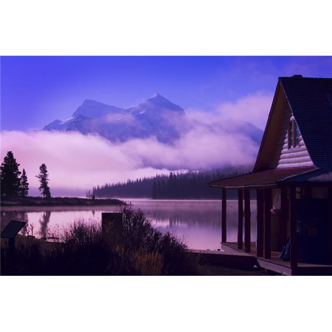Cabin Boathouse Foggy Sunrise Over Mountain Lake Poster Print By