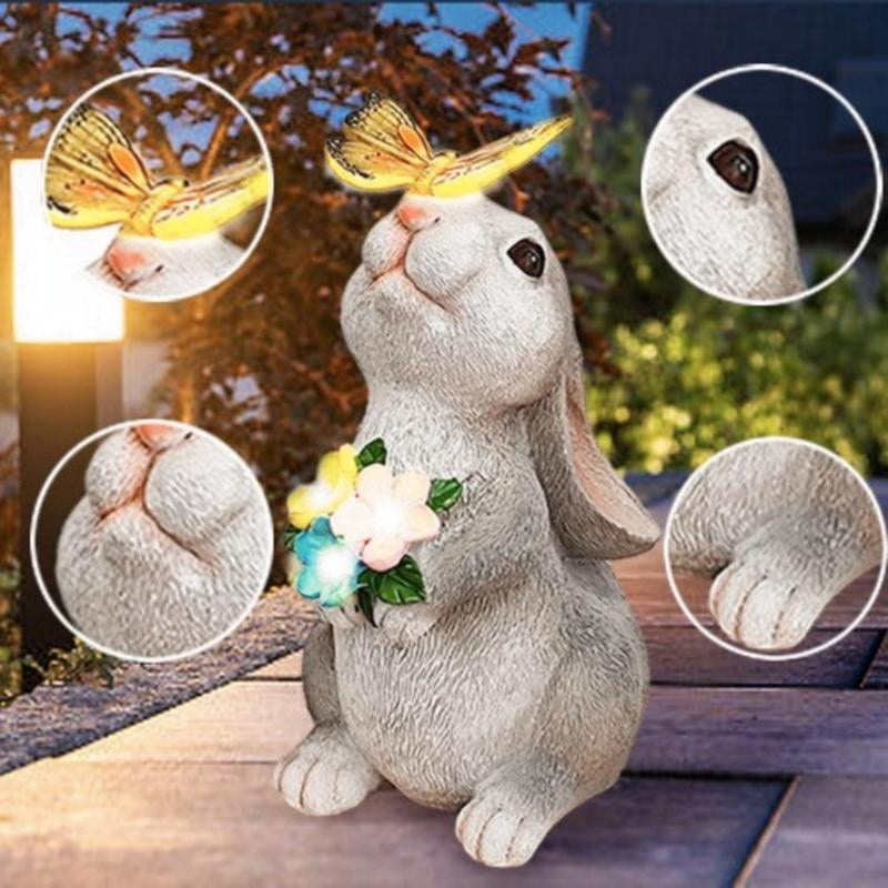 1pc solar-powered outdoor decorative rabbit statue with butterfly lights, adding the perfect touch to garden decor