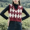 thumbnail image 5 of Lucyever Retro Argyle Pattern Women Vest Sweater Harajuku Preppy Style Sleeveless Sweaters Girl Autumn V-Neck Knitted Crop Tops, 5 of 5
