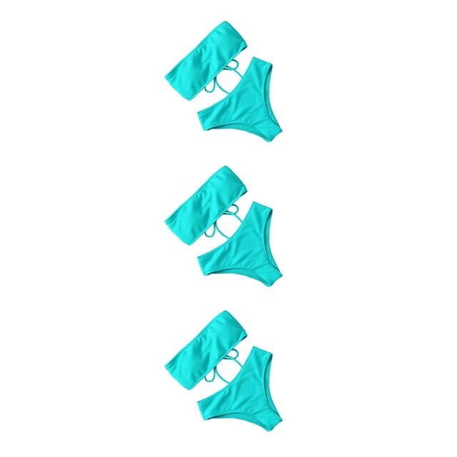 Sonducket Traje de baño dividido para mujer Bustier sin tirantes Acolchado Poliéster Ajustable Traje de baño Vacaciones Viajes Fiesta Ropa de playa Cian cian L 3piezas Sonducket CBP229174