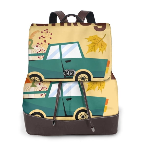 Easygdp Happy Thanksgiving Day Mochila de Cuero para Mujeres, Bolso de Hombro, Bolsos de Mano de Moda para Trabajo y Viajes