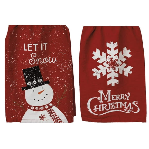 PBK Primitives by Kathy 2 Piece Bundle Red Christmas Kitchen Towels, Merry Christmas and Let It Snow