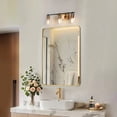 thumbnail image 4 of LNC 3-Light Bathroom Vanity Light with Seeded Glass Shades,Modern Black and Gold Finishes, 4 of 12