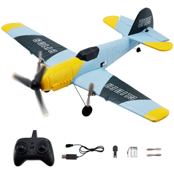 RC Plane 3 Channel BF-109 Remote Control Airplane Fighter Toys, 2.4GHz 6-axis Gyro Stabilizer RTF Glider Aircraft Plane with 2 Batteries,Easy to Fly for Adults Kids Beginners Boys
