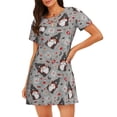 thumbnail image 1 of Balery Halloween Gnome Camisón de manga corta con cuello redondo para mujer, cómodo y elegante., 1 of 6