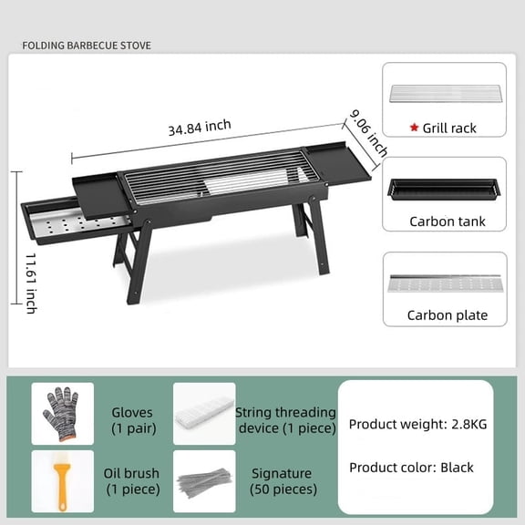 New Portable Foldable Grill Outdoor BBQ Rotisserie Charcoal Stove for Home Camping Picnic