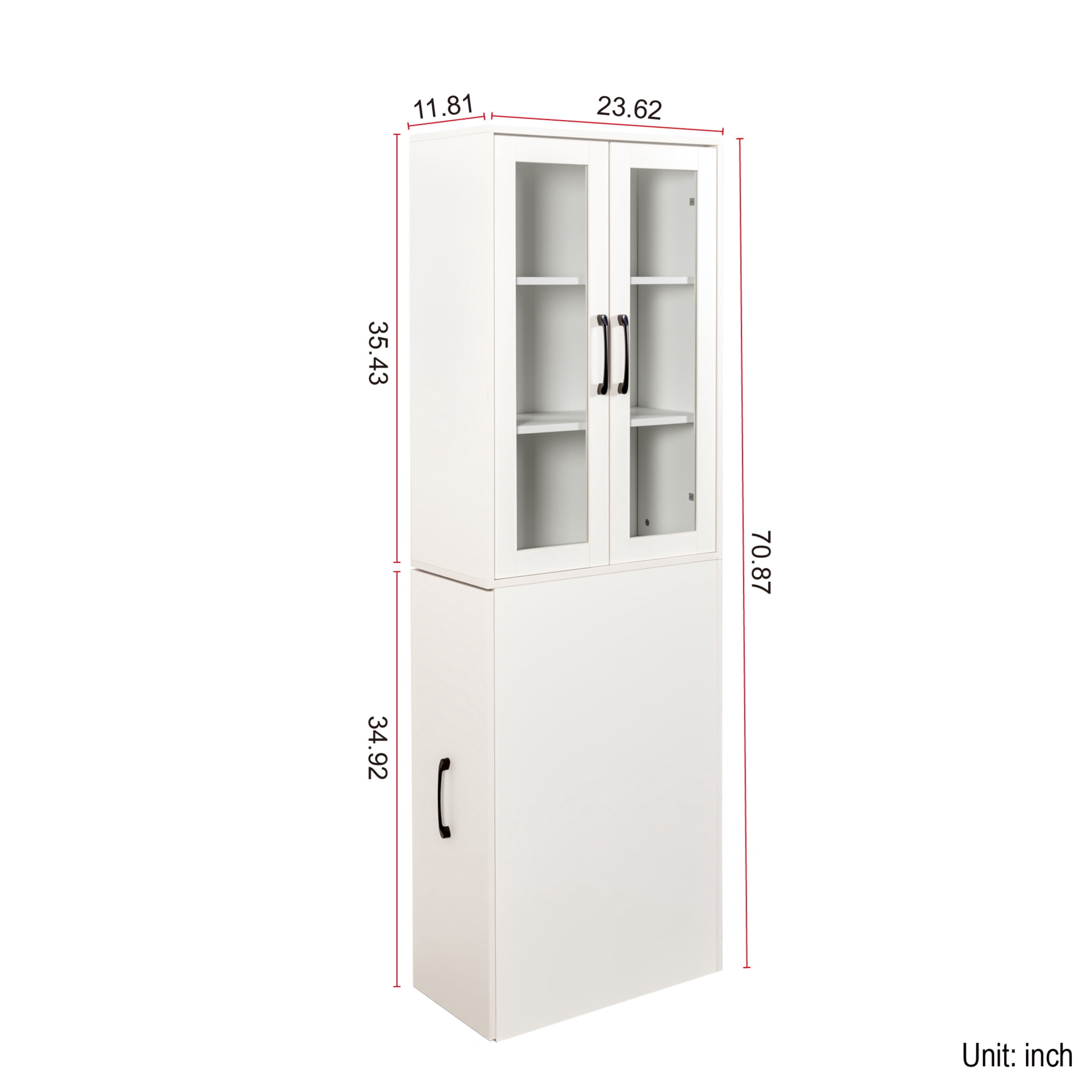 Noble House Fergus 70.87" Pantry Display Cabinet, 4-Tier Pull-Out Shelves & Glass Doors, Compact Wood Storage, White