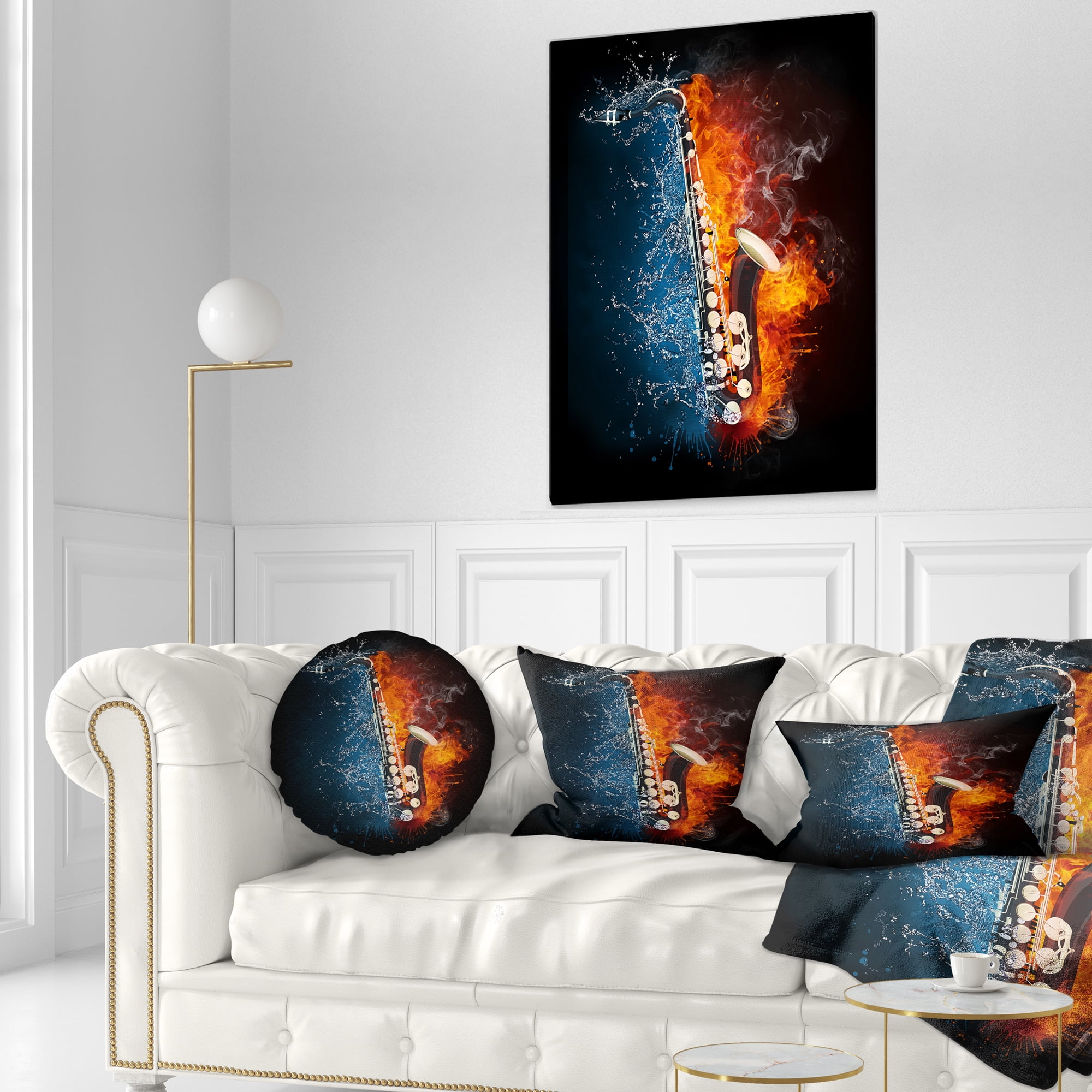 Designart Saxophone - Music Throw Pillow - 12x20