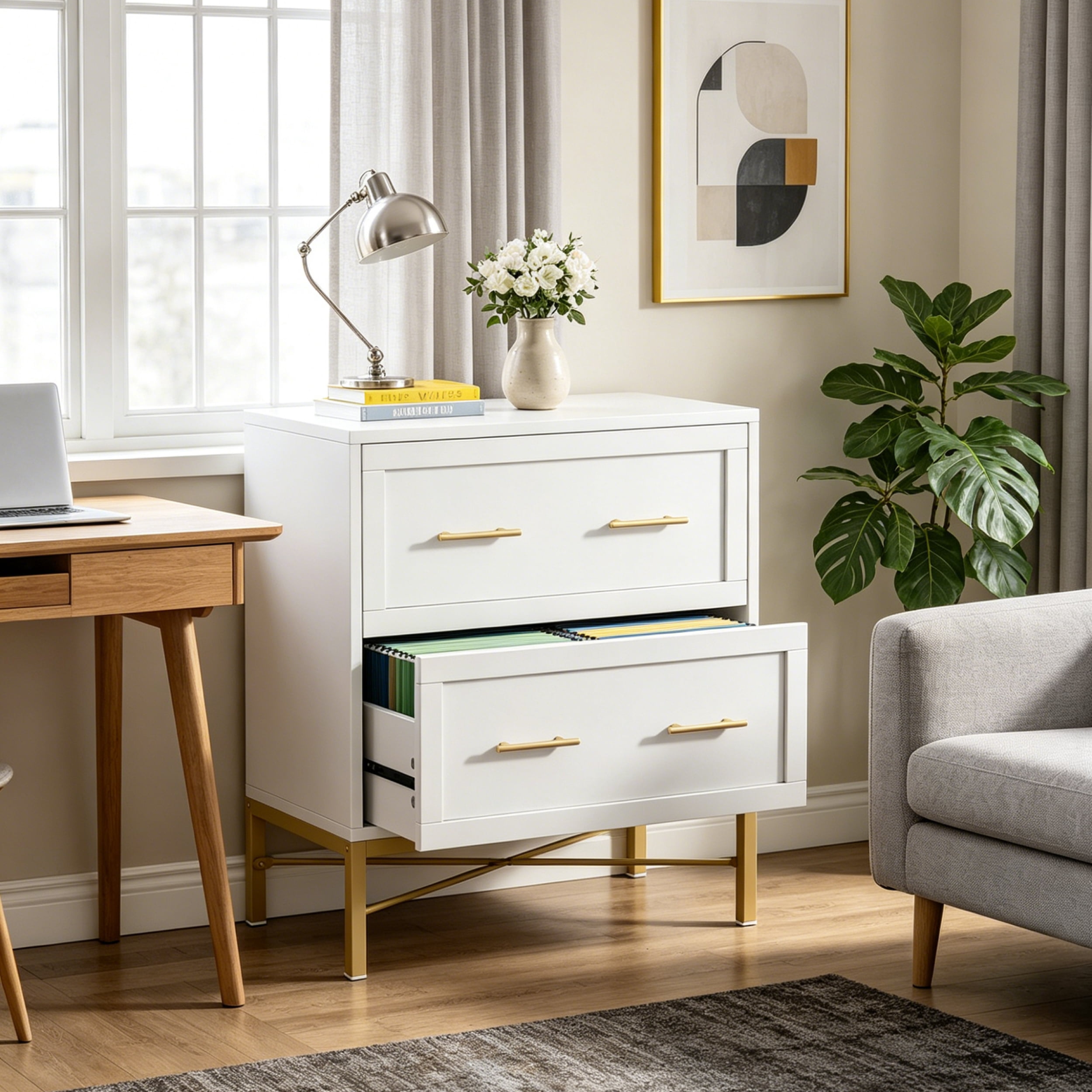 Fnova 2-Drawer File Cabinet, Filing Cabinet for Letter/Legal/A4 Size, Wood File Storage Organizer for Home Office, White