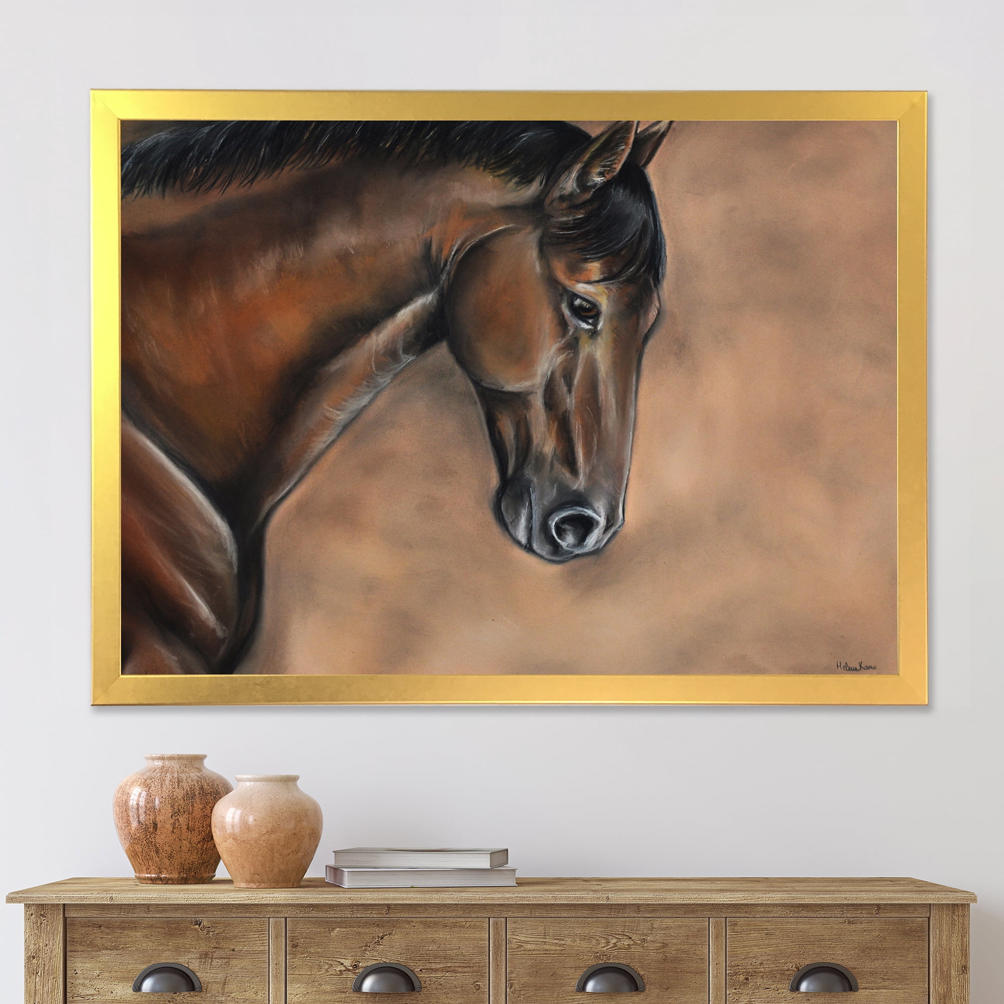 Designart 'Close Up Portrait Of A Brown Bay Horse' Farmhouse Framed Art Print