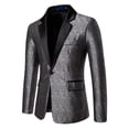 thumbnail image 6 of Men's Slim Fit Peaked Lapel Tuxedo Blazer Embossed Performance Formal Wear Printed Flap Pockets Suits for Prom Party Event Banquet Nightclub Ceremonies Photo, 6 of 9