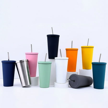 

Honrane 500ML Coffee Cup with Straw Lid Strong Sealing Good Grip Easy to Clean Large Capacity Stainless Steel Coffee Tumbler