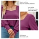 thumbnail image 4 of Camisa de punto para mujer, cuello cuadrado, mangas largas abullonadas, puños abotonados, camisa de punto de corte informal, rojo rosa S, 4 of 5