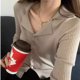 thumbnail image 4 of Ropa elegante de otoño para mujer, blusas de punto, suéter de un solo pecho con cuello vuelto, blusa Y2k a rayas para mujer, 4 of 4