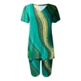 thumbnail image 4 of Cyber_Monday Deals Summer Savings Clearance Sets! Xihbxyly 2 Piece Shorts Set for Women, Women's Tie-Dye Set Two-Piece Outfits V-Neck Blouse Short Sleeve Tops T Shirts Shorts Set Green XL, 4 of 4