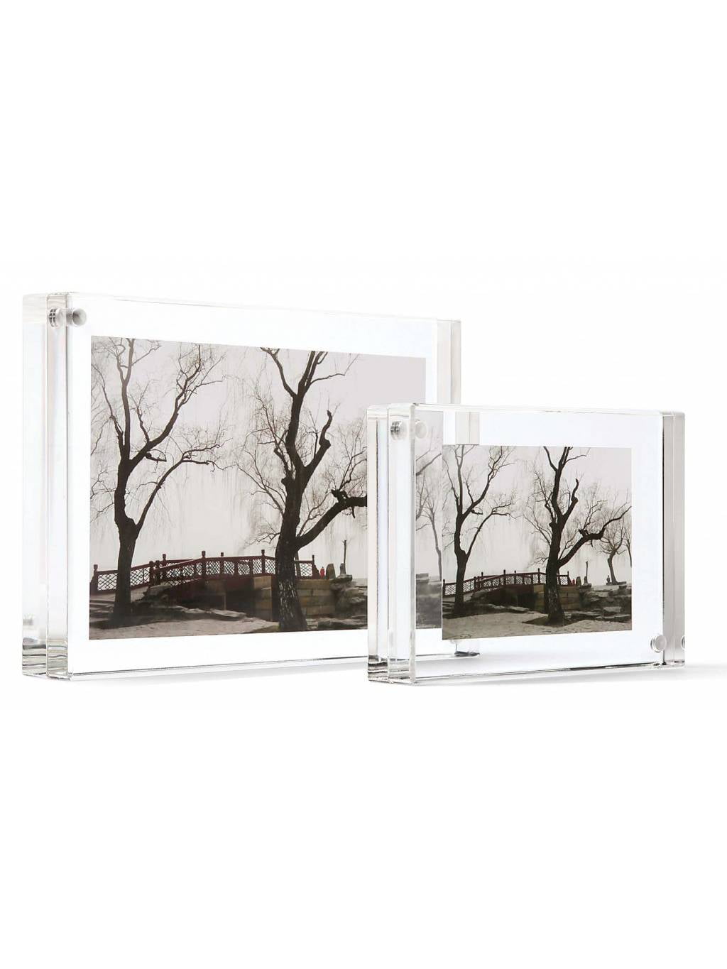 Triple Frame  Acrylic Magnetic Photo Block 2.5" 4" & 5" Freestanding  NEW 