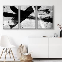 PixonSign Framed Canvas Print Wall Art Set Industrial Black & White Brushstrokes Geometric Shapes Modern Art Alternative Dark Black and White for Living Room, Bedroom, Office - 24"x36"x3 White