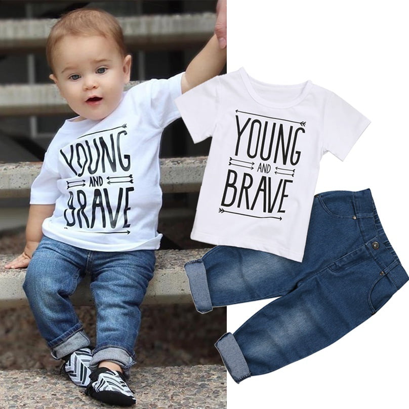 2pcs Baby Boys Clothes Outfit Infant Kids Shirt Pullover Tops Pants Clothes set 