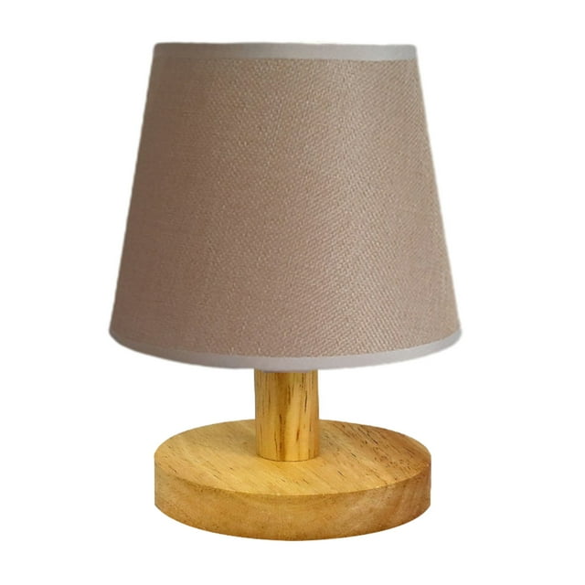 Table Lamp For Bedroom 3 Way Dimmable Nightstand Lamp With Round Flaxen Fabric Shade For Living Room Office Dorm, Solid Wood, LED Bulb Included