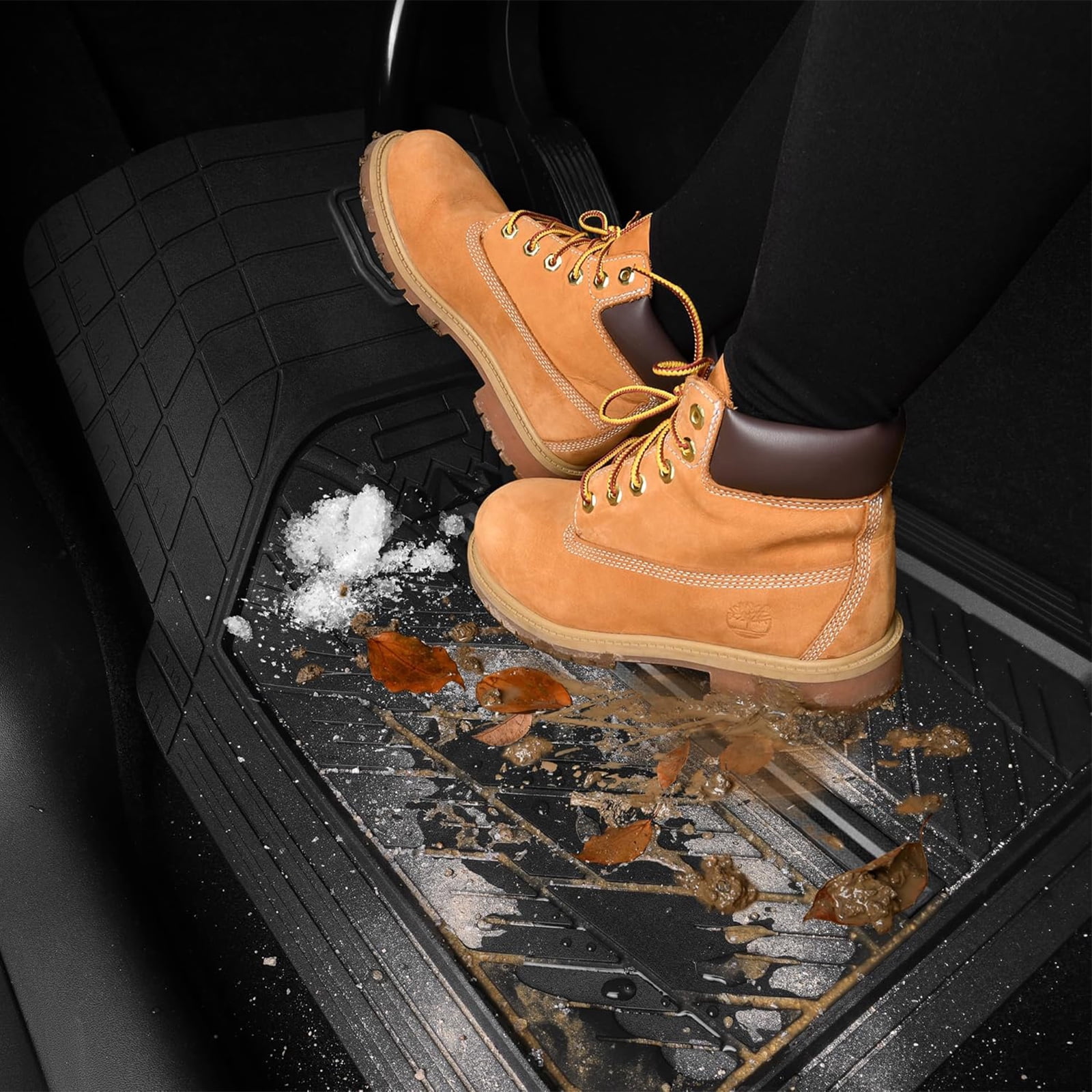 CAR GRAND Heavy Rubber Car Floor Mats, Deep Waterproof Car Mats All Weather, Universal Trim-to Fit Automotive Floor Mats for Car SUV Truck Van, Durable Floor Liners All Black