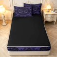 thumbnail image 4 of Homewish Retro Tree Of Life Zipper Twin Comforter Sets with Fitted Sheet and 2 Pillowcases,Bohemian Damask Zipper Bedding Set,Black Purple,Black Reversible,4pcs, 4 of 8
