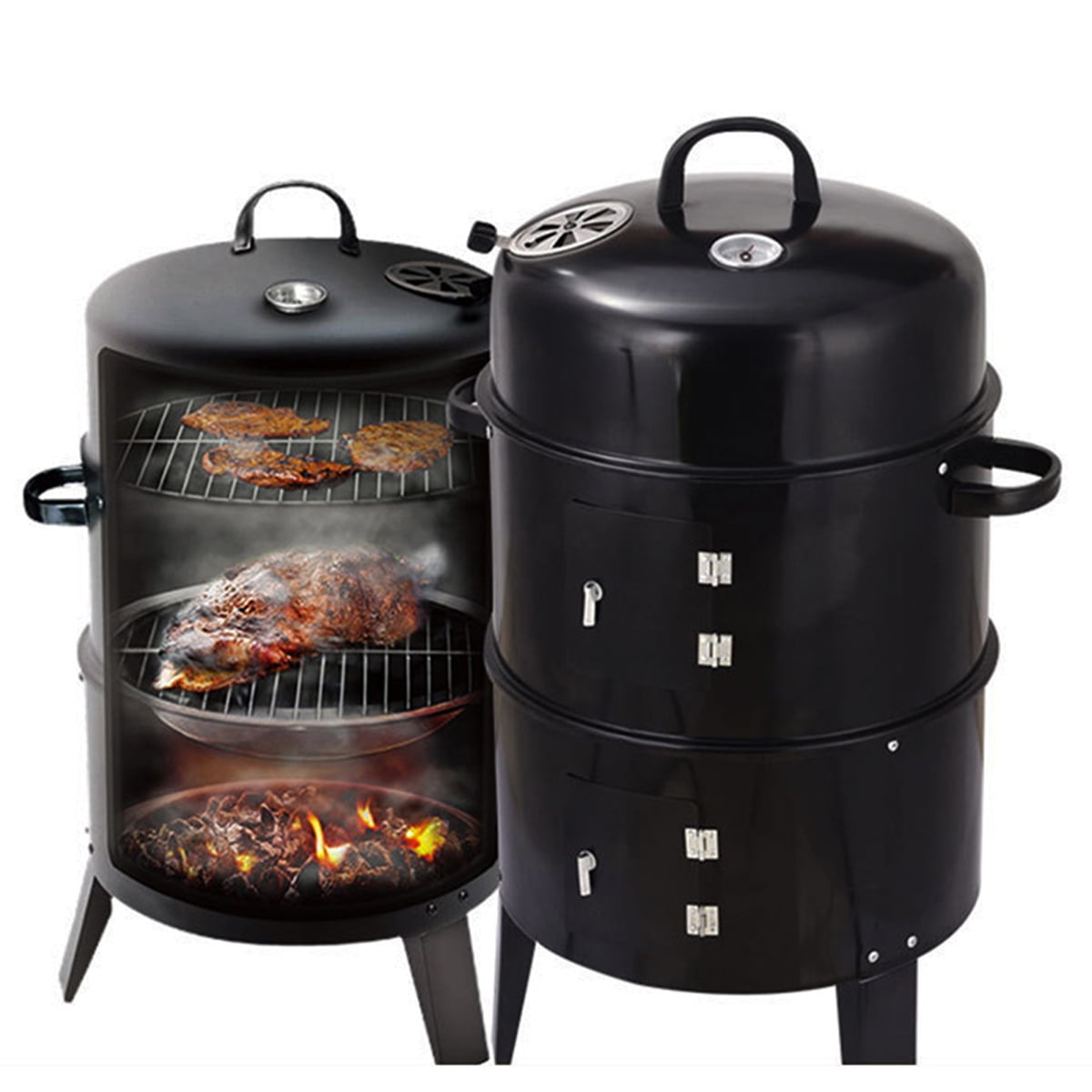 Seizeen 16" Smoker Outdoor 3-in-1 Charcoal Grill, Portable BBQ Grill Fire Pit Combo Double-layer  Design