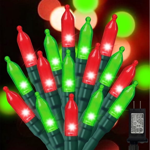 Red Green Christmas Mini Lights, 32.5FT 100 LED String Lights with 16 Light Modes, Fairy Lights Plug in for Outdoor Xmas Trees Garland Wreath Holiday Decorations