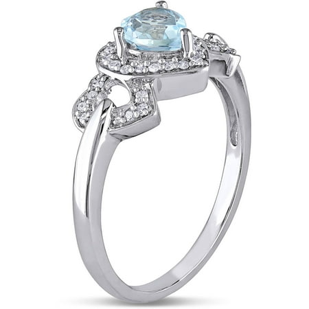 3/5 Carat T.G.W. Sky Blue Topaz and 1/8 Carat T.W. Diamond 10kt White Gold Interlocking-Heart Ring