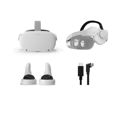2021 Oculus Quest 2 All-In-One VR Headset, Touch Controllers, 128GB SSD, 1832x1920 up to 90 Hz Refresh Rate LCD, Glasses Compatible, 3D Audio, Mytrix Head Strap, Cable