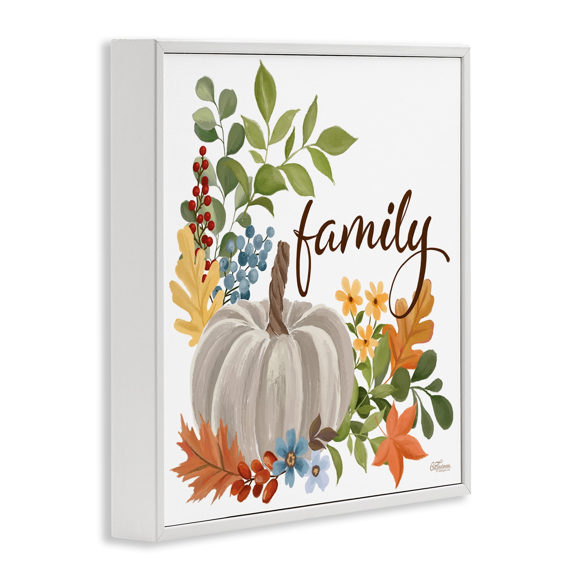 Stupell Industries Autumnal Family Pumpkin Holiday Painting White Framed Art Print Wall Art, 24 x 24