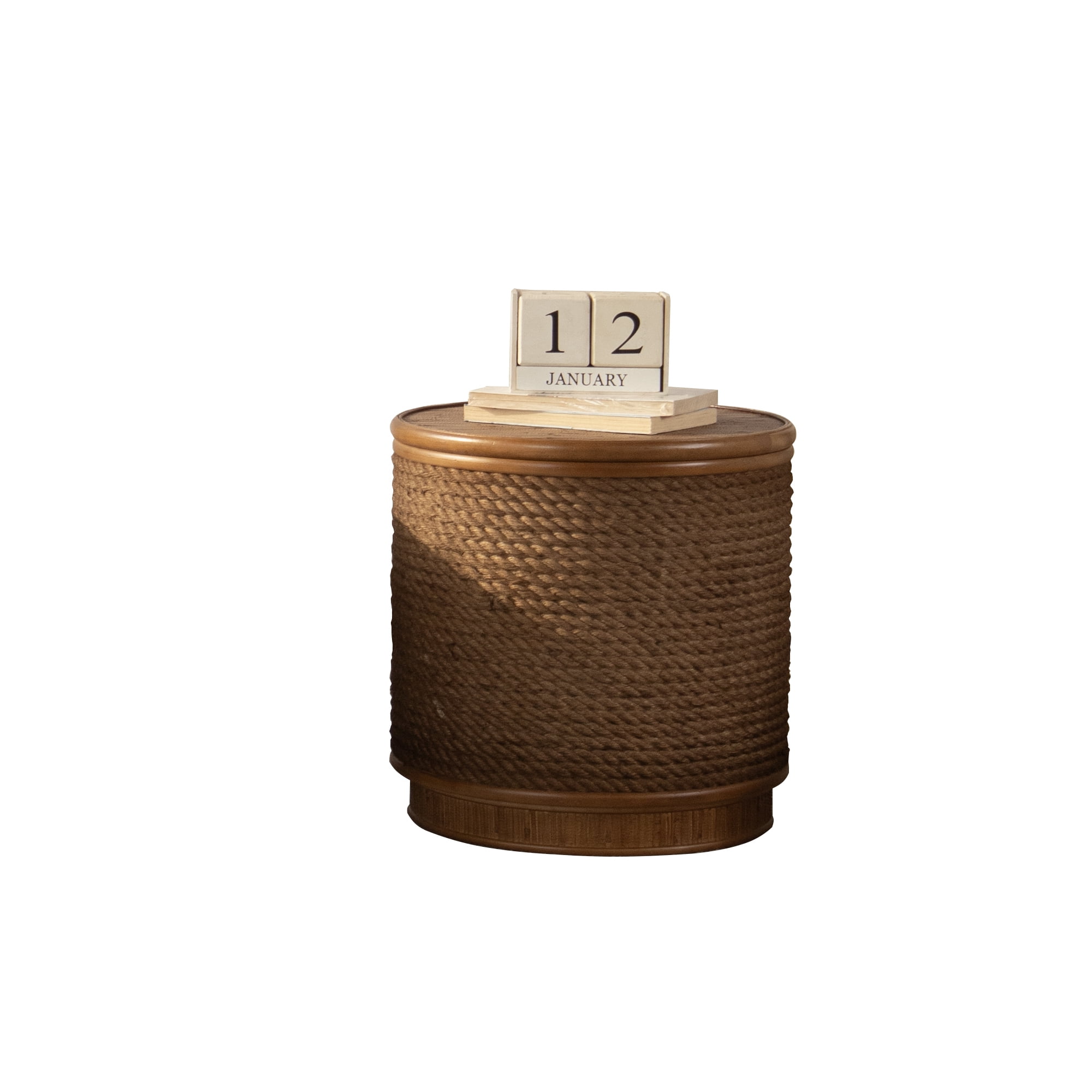 Leumius Round Rattan Coffee Table with Lift-Off Lid Storage, Hand-Woven Hemp Rope Trim, Boho-Chic Style for Cozy Living Rooms & Compact Spaces Natural 2