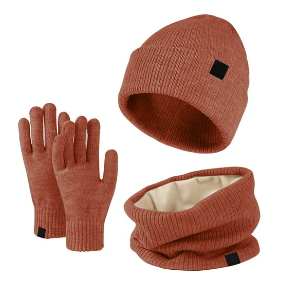Alitao Beanie Scarf for Women Warm Cute Wool Hat Scarf Gloves Slouchy Three Pieces Winter Snow Knit Cap Screen Mittens Scarves Sets Winter Hats Gloves for Cold Weather Orange One Size