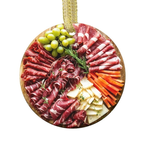 Meat Charcuterie Board Deli Beef Vegetables Food Double Sided Ceramic Foodie Novelty Holiday Christmas Xmas Tree Ornament Gift Accessory (Flat Printed Design, NOT 3D)